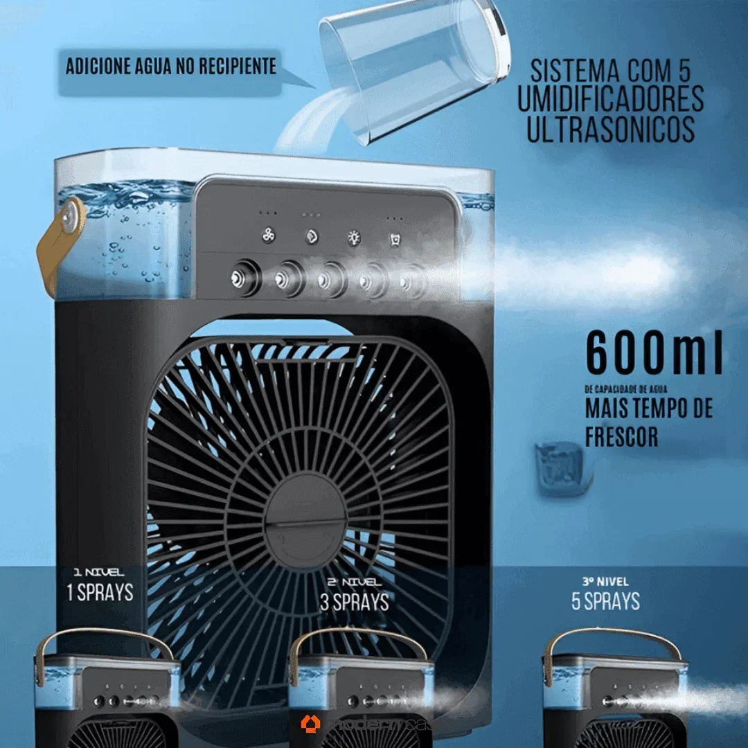 Mini Ventilador e Umidificador de Mesa Portátil Led