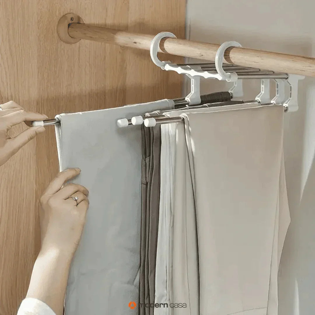 Cabide Organizador Inox para Calças - Retrátil 5 em 1