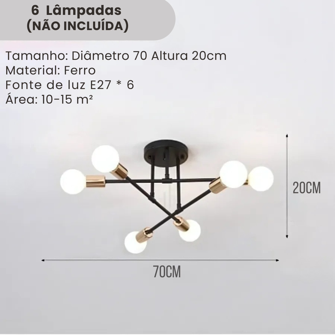 Lustre de Teto Moderno 6 Lâmpadas – Design Geométrico