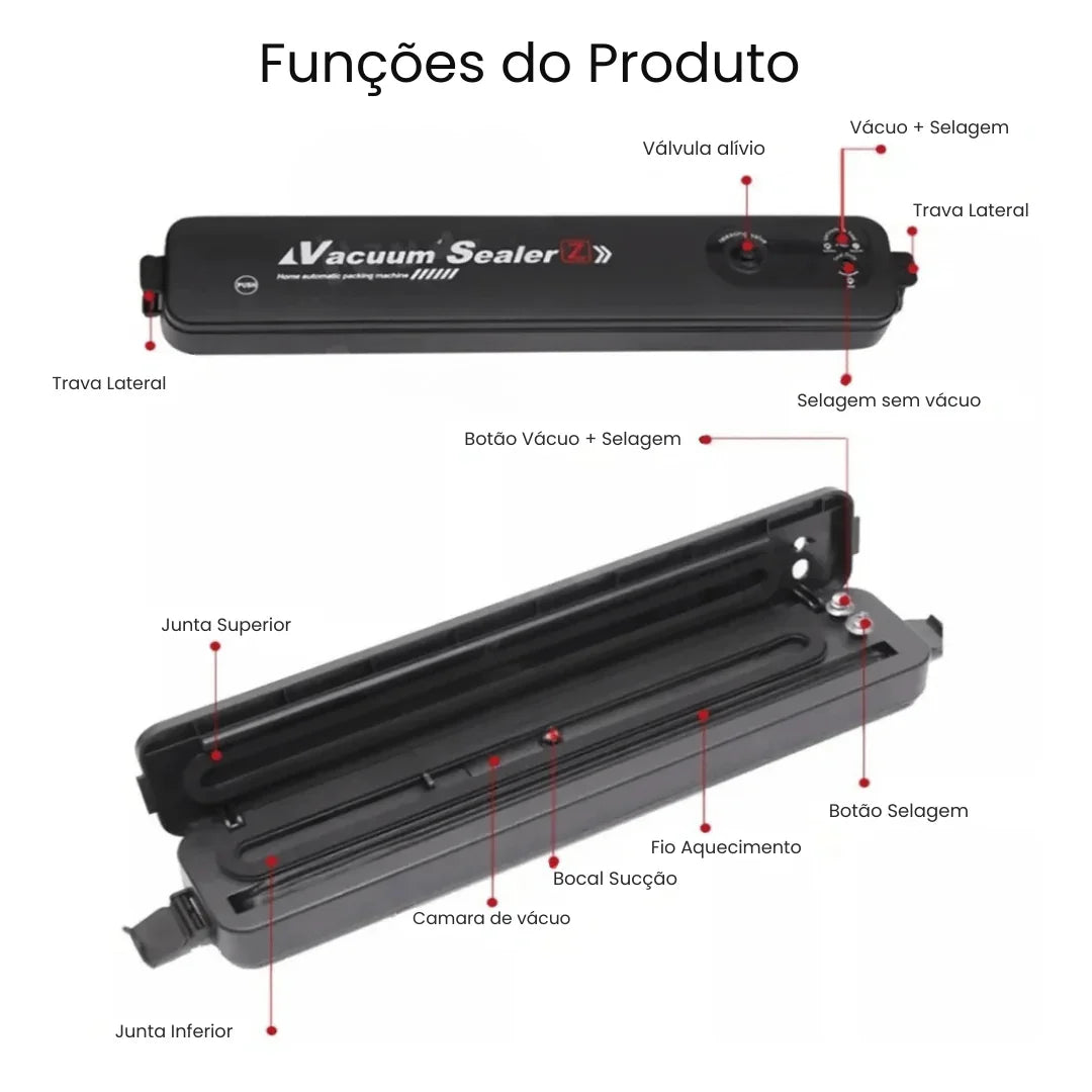 Seladora e Embaladora Automática a Vácuo Portátil + 10 Sacos de Brinde