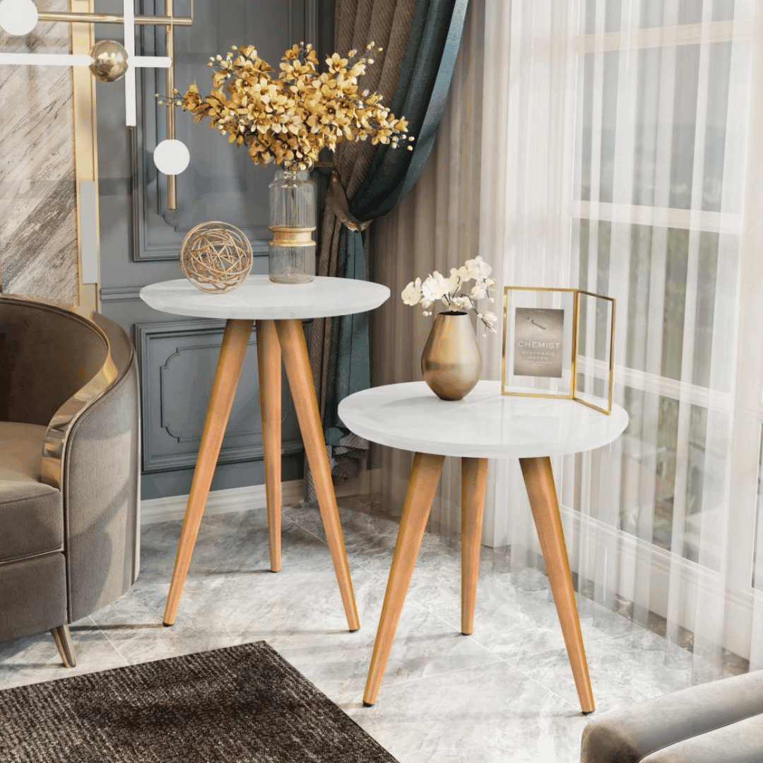 Mesa de Apoio Lateral Redonda Pé Palito Retrô