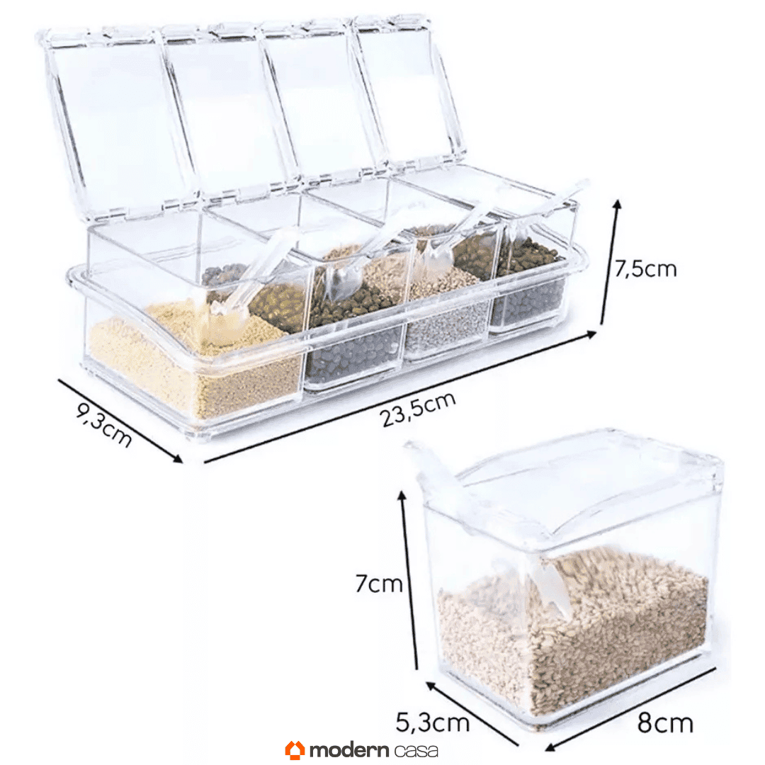 Porta Temperos e Condimentos Acrílico 4 Potes Organizadores