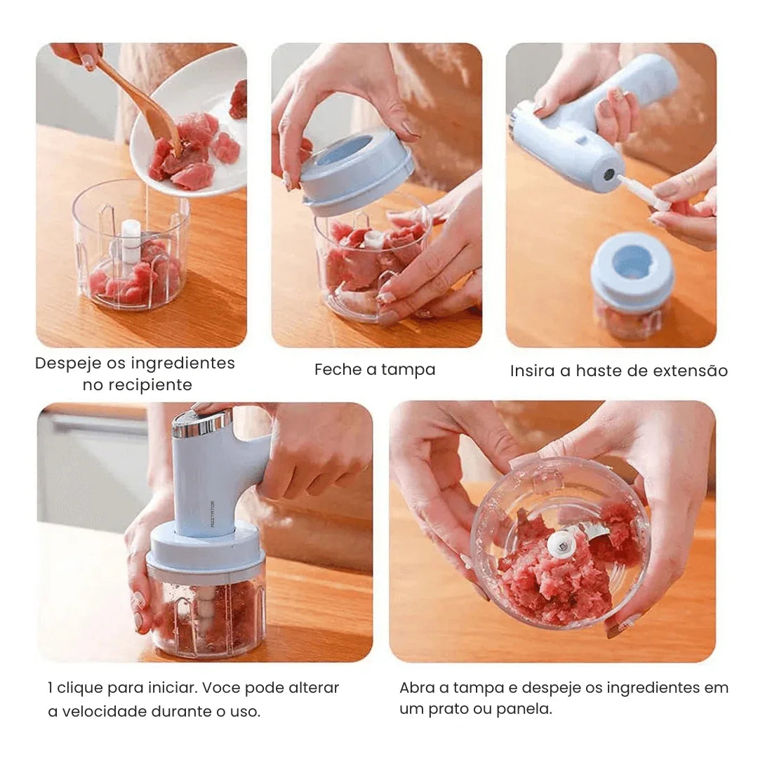 Mini Batedeira e Processador 3 em 1 Portátil