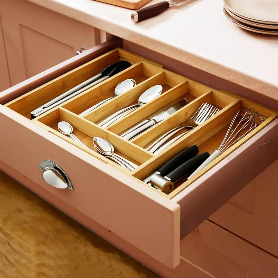 Porta Talheres em Bambu Extensível
