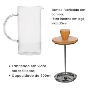 Cafeteira Prensa Francesa com Tampa de Bambu