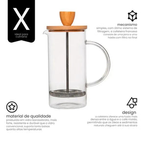 Cafeteira Prensa Francesa com Tampa de Bambu
