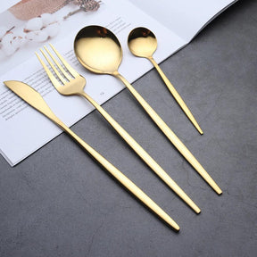 Conjunto de Talheres Luxo Dourado Inoxidável 24 Peças