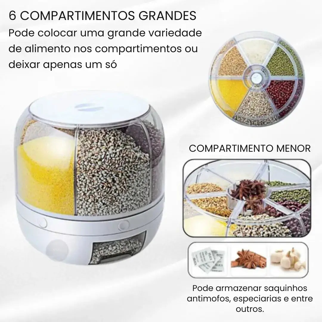 Dispensador Organizador Giratório 360° para Arroz e Grãos