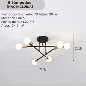 Lustre de Teto Moderno 6 Lâmpadas – Design Geométrico
