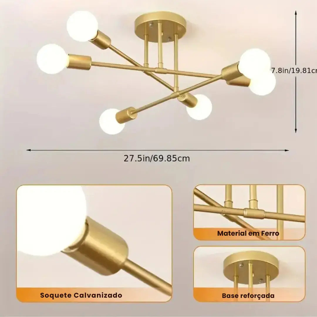 Lustre de Teto Moderno 6 Lâmpadas – Design Geométrico