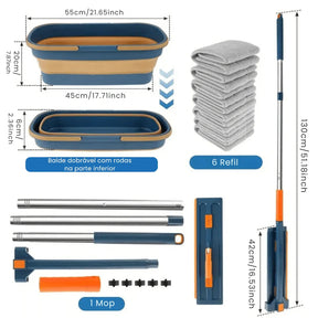Mop de Limpeza Flat Slim 360º + Balde Retrátil