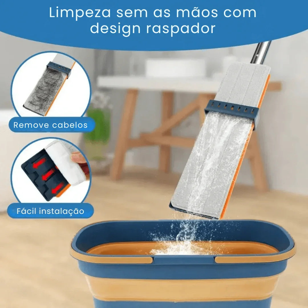 Mop de Limpeza Flat Slim 360º + Balde Retrátil