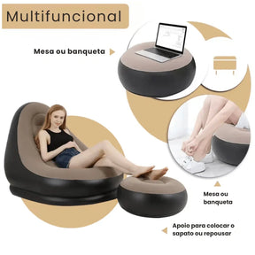 Poltrona e Puff Inflável Descanso Preguiçoso