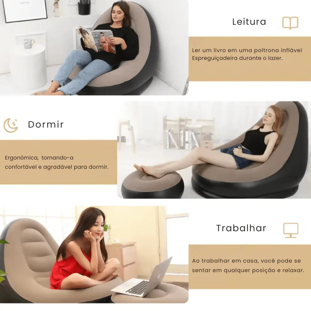 Poltrona e Puff Inflável Descanso Preguiçoso