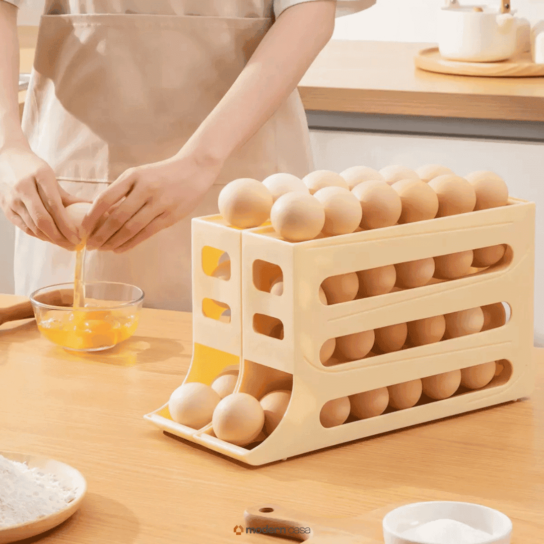 Organizador Porta-Ovos com Rolagem Automática