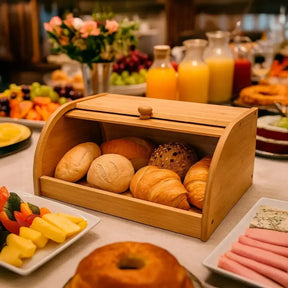 Porta Pão em Bambu Com Tampa Retrátil