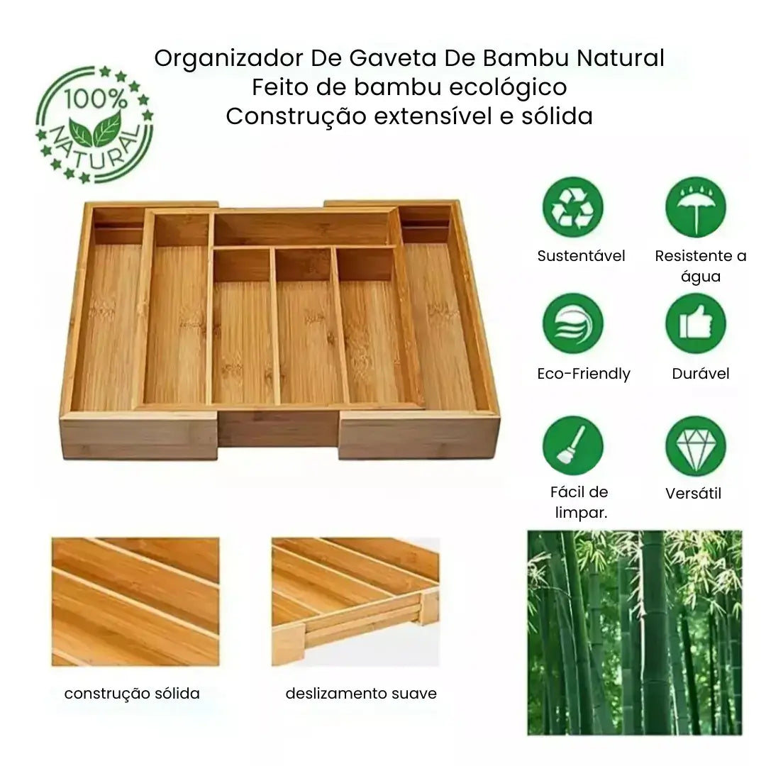 Porta Talheres em Bambu Extensível