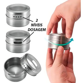 Porta Temperos Magnético com 6 Potes Inox
