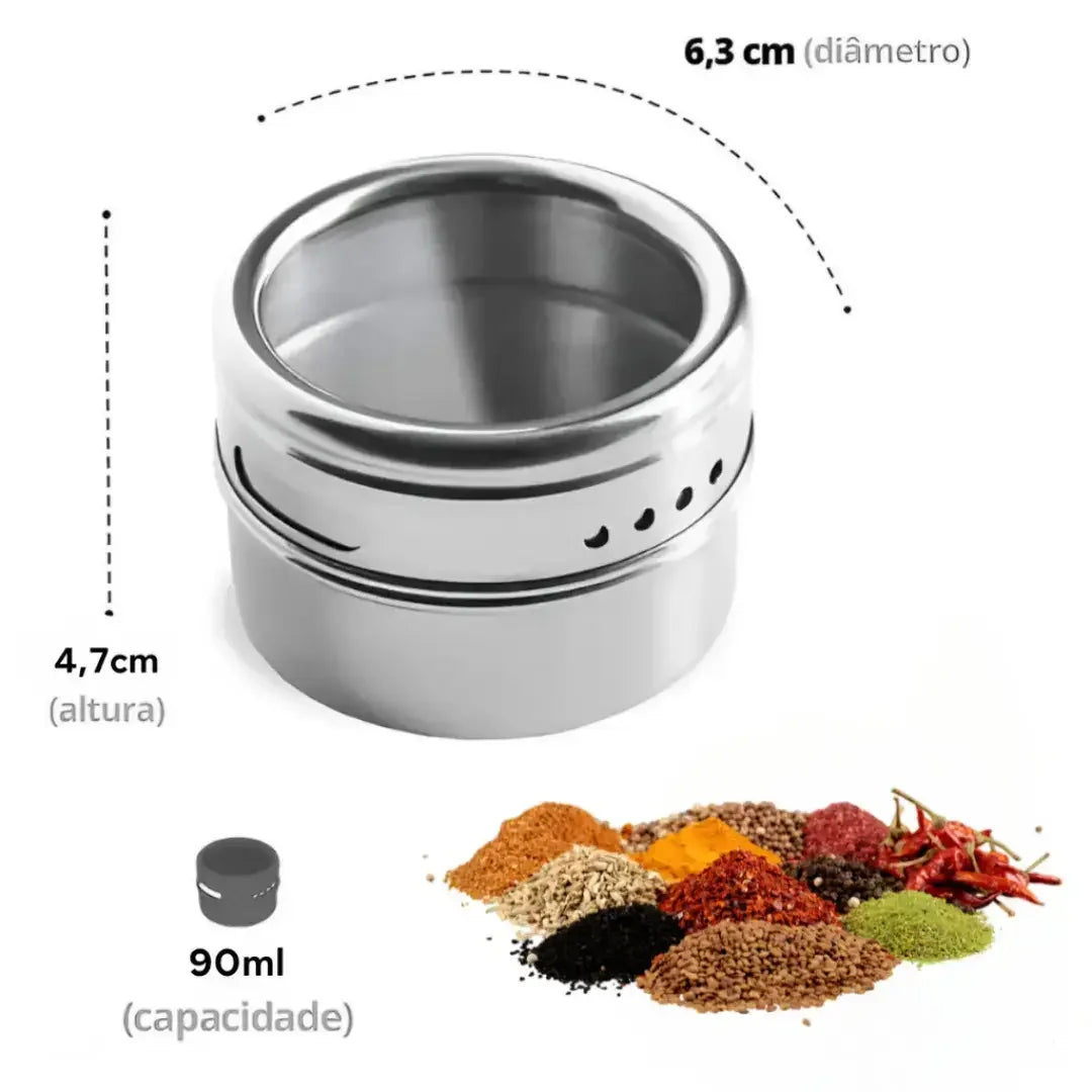 Porta Temperos Magnético com 6 Potes Inox