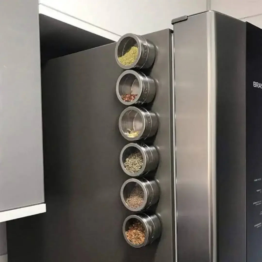 Porta Temperos Magnético com 6 Potes Inox
