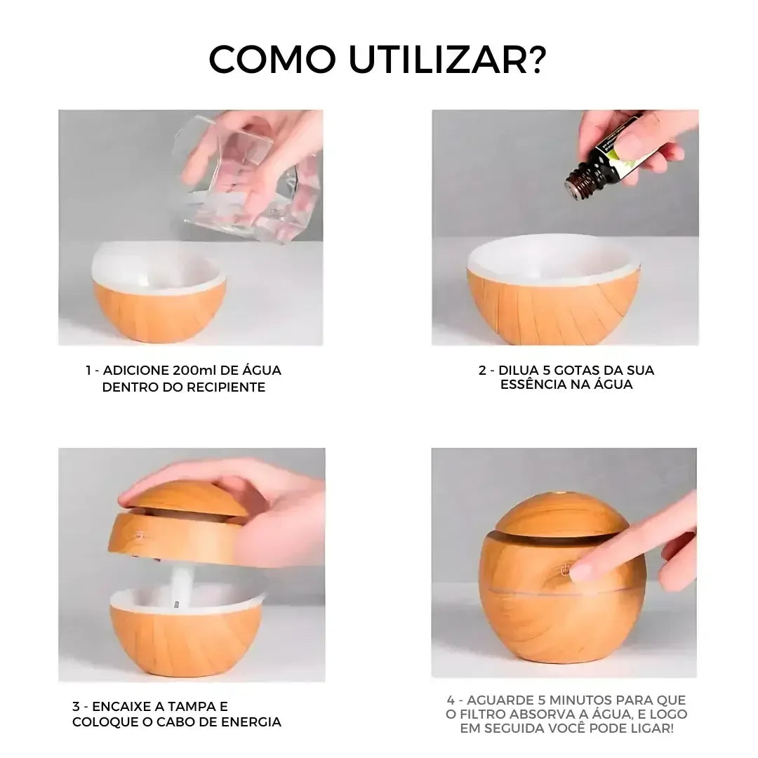 Umidificador Ultrassônico Madeira USB