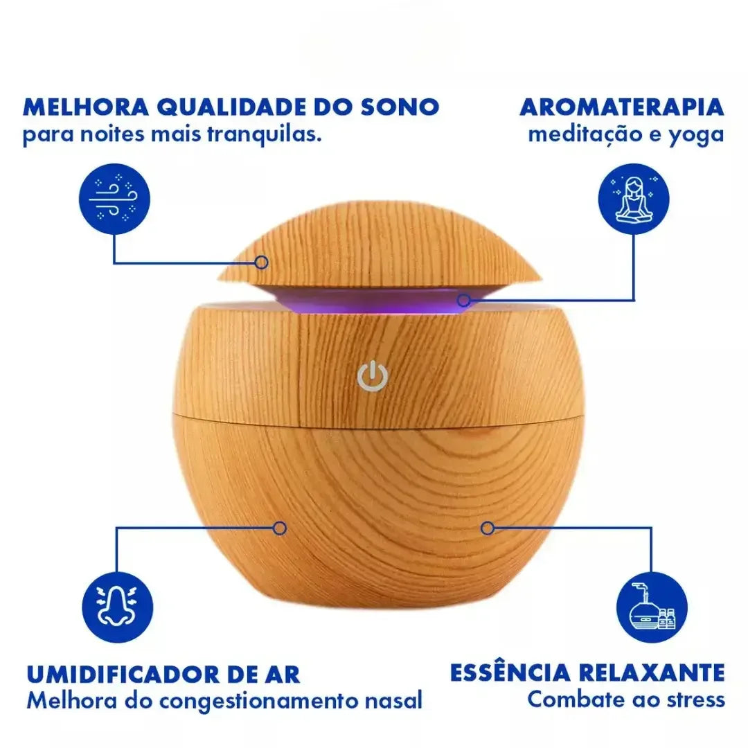 Umidificador Ultrassônico Madeira USB