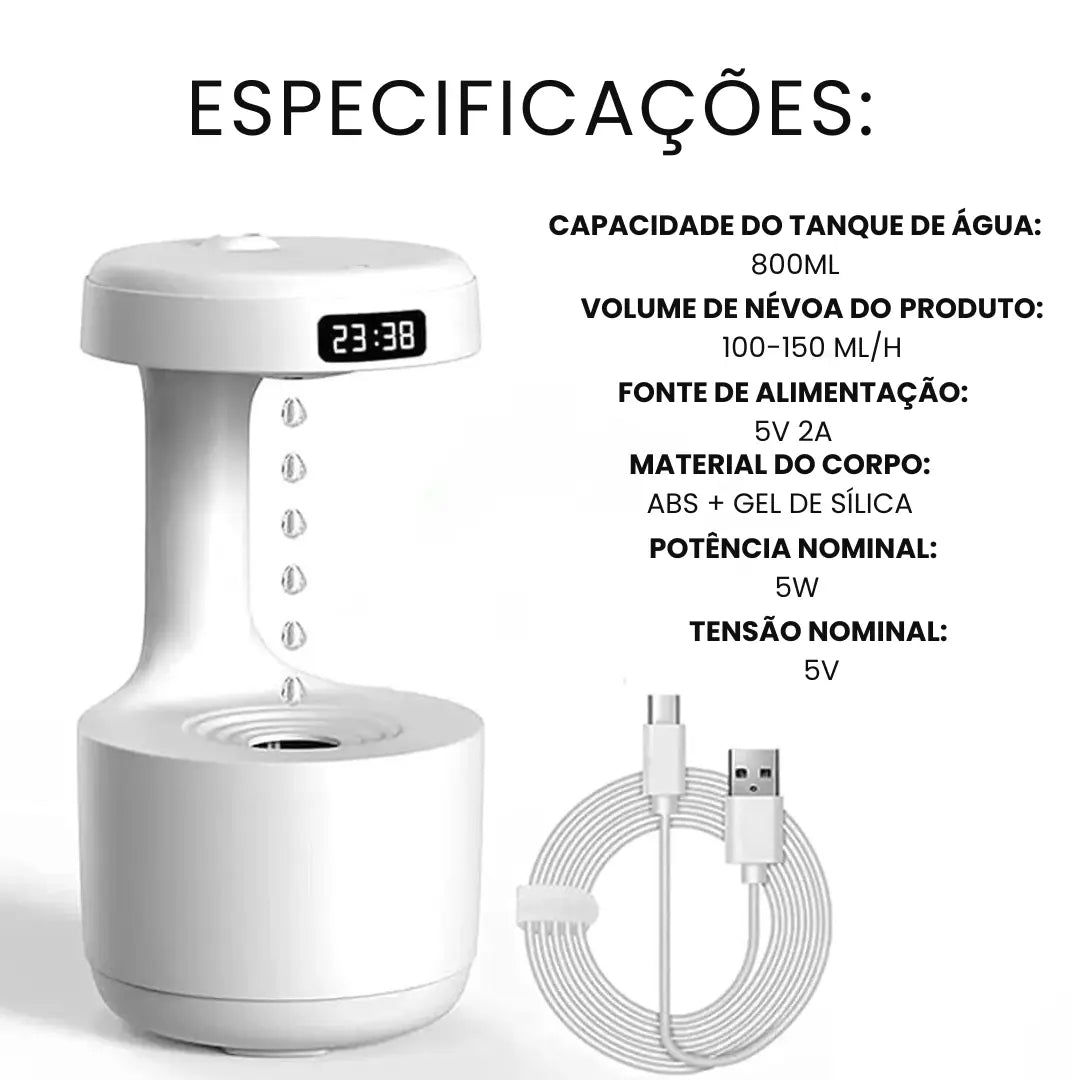 Umidificador e Difusor Gotas Anti Gravidade