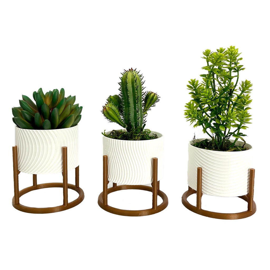 Trio de Vasos Cachepot com Suporte Para Cactos ou Suculentas