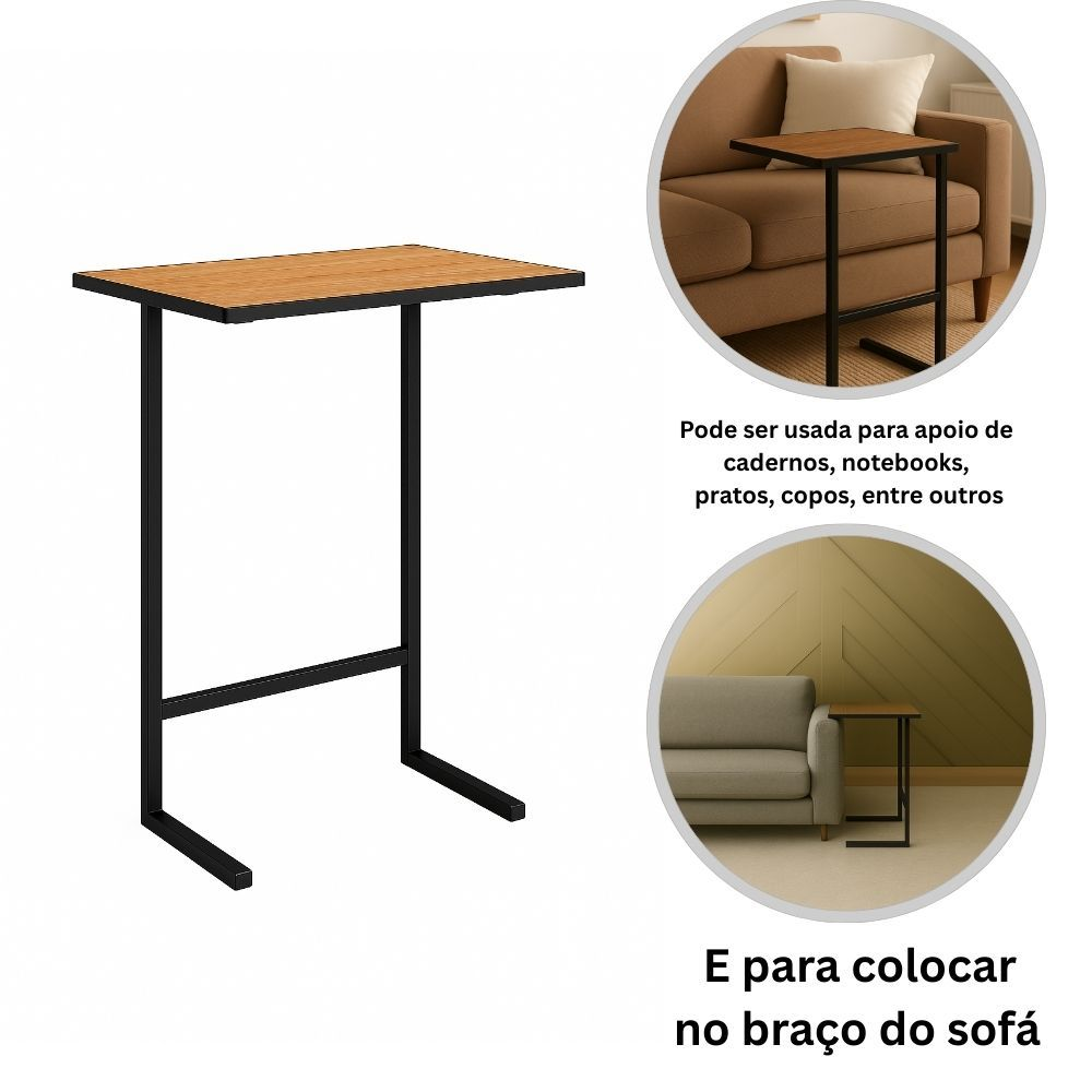 Mesinha Apoio Braço Sofa Lateral Apoiar Objetos Pés de Ferro