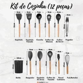 Conjunto de Utensílios em Silicone 12 Peças